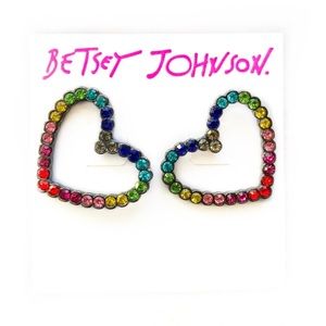 🌀 Betsey Johnson Rainbow Bling Thing Open Heart Earrings